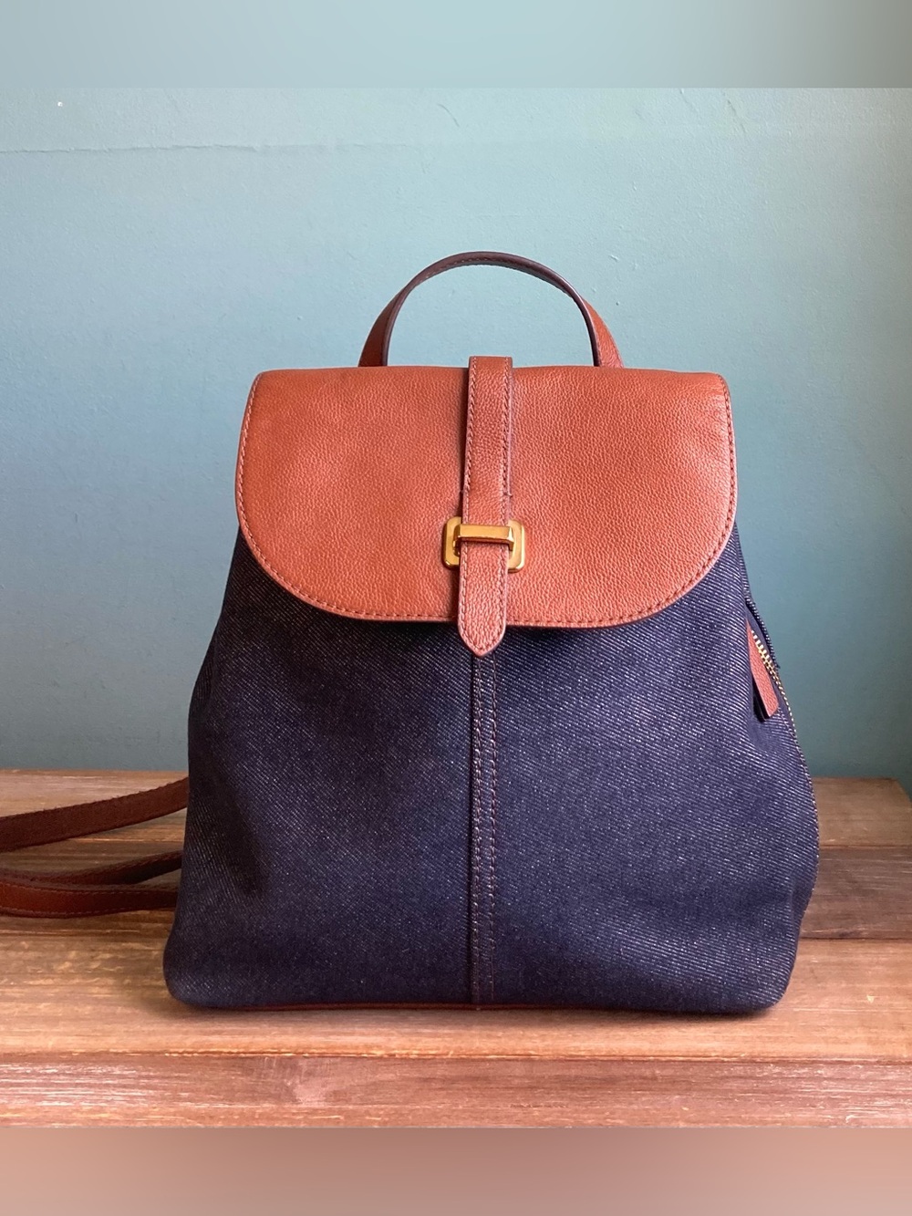 Fossil Emery Backpack Denim Canvas and Leather - Picture 10 of 10